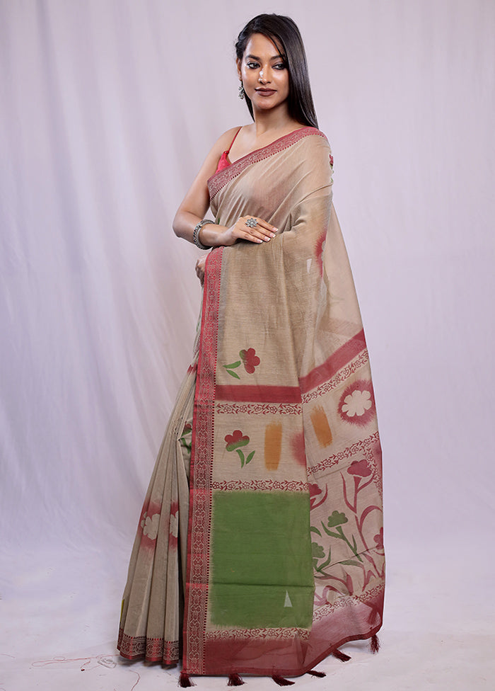 Cream Cotton Saree With Blouse Piece - Indian Silk House Agencies