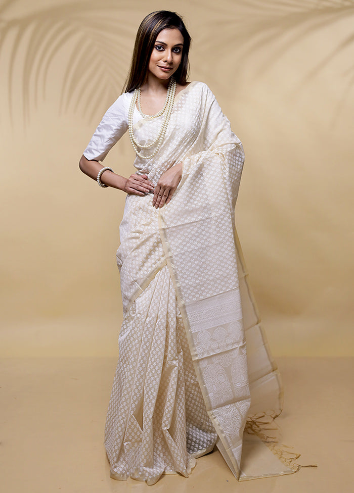 Cream Cotton Saree Without Blouse Piece - Indian Silk House Agencies