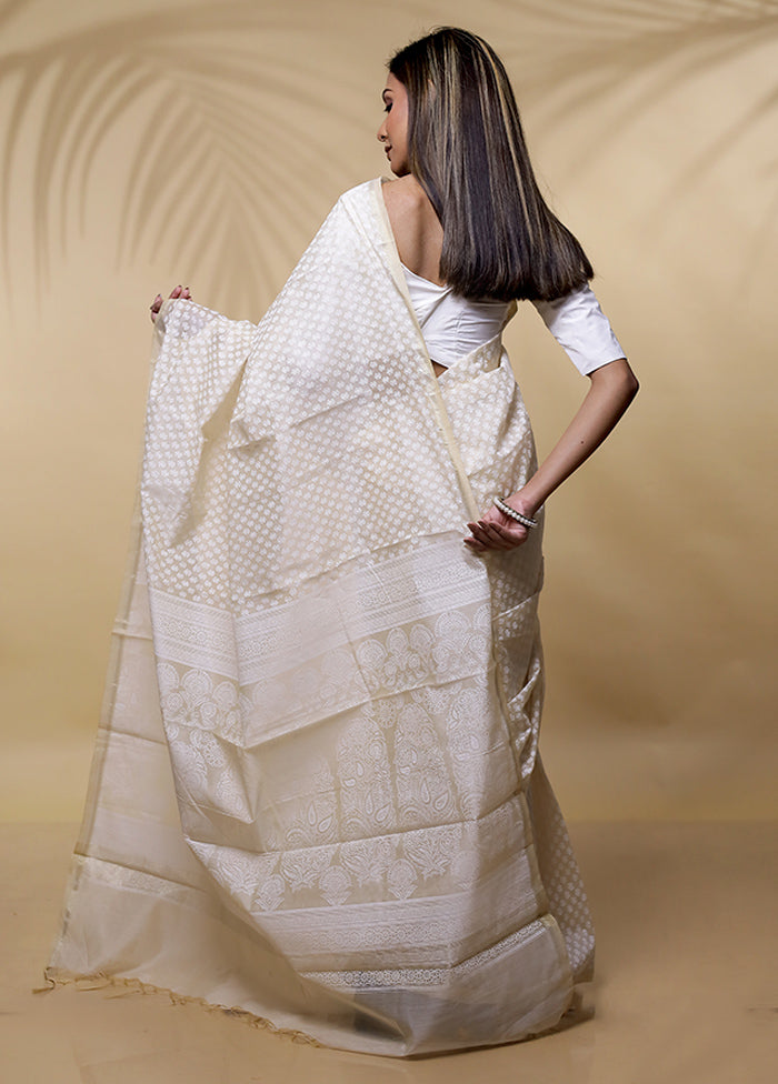 Cream Cotton Saree Without Blouse Piece - Indian Silk House Agencies