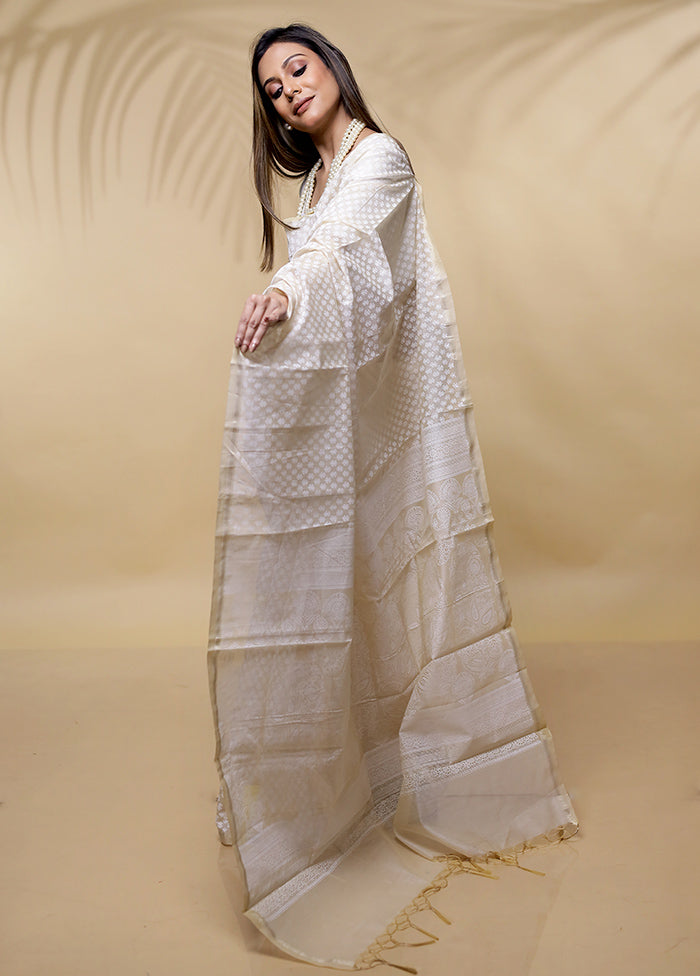 Cream Cotton Saree Without Blouse Piece - Indian Silk House Agencies