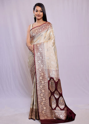 Cream Banarasi Silk Saree With Blouse Piece - Indian Silk House Agencies