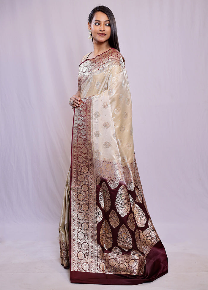 Cream Banarasi Silk Saree With Blouse Piece - Indian Silk House Agencies