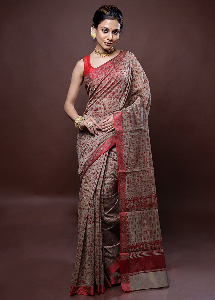 Brown Chanderi Cotton Saree Without Blouse Piece - Indian Silk House Agencies