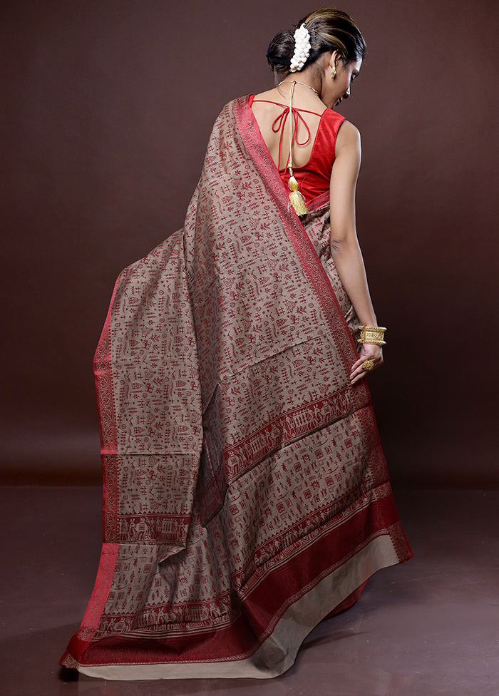 Brown Chanderi Cotton Saree Without Blouse Piece - Indian Silk House Agencies