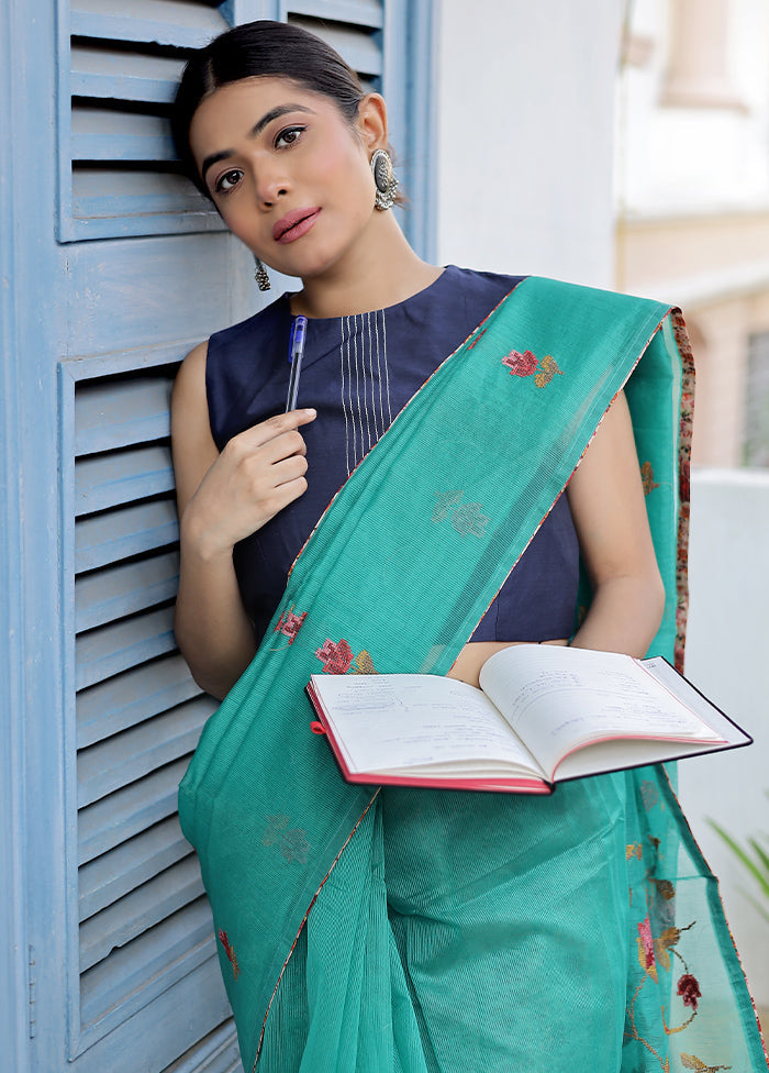 Green Cotton Saree Without Blouse Piece - Indian Silk House Agencies