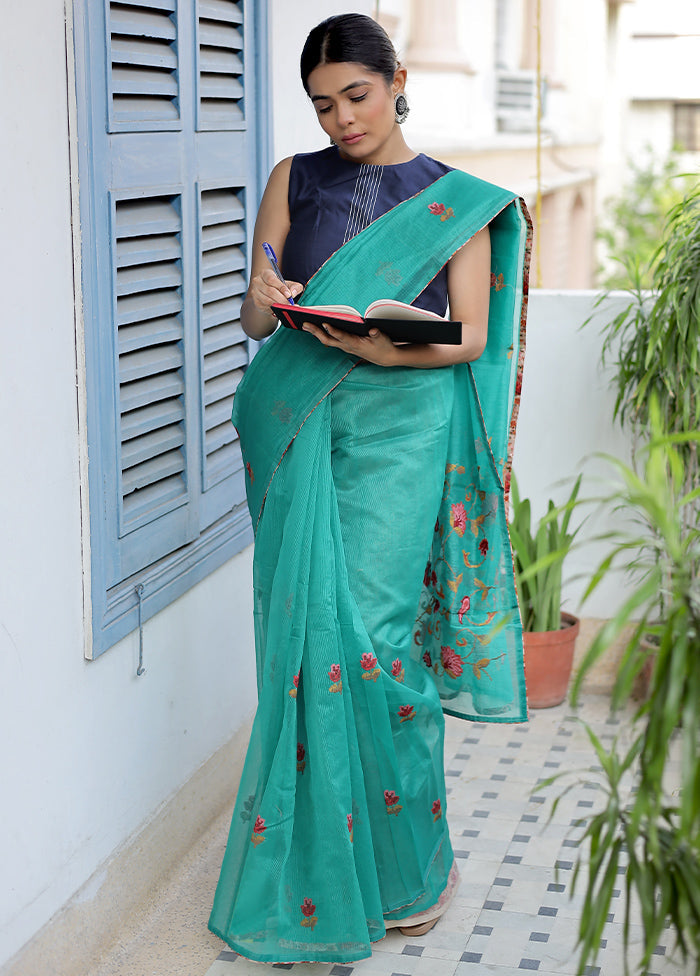 Green Cotton Saree Without Blouse Piece - Indian Silk House Agencies