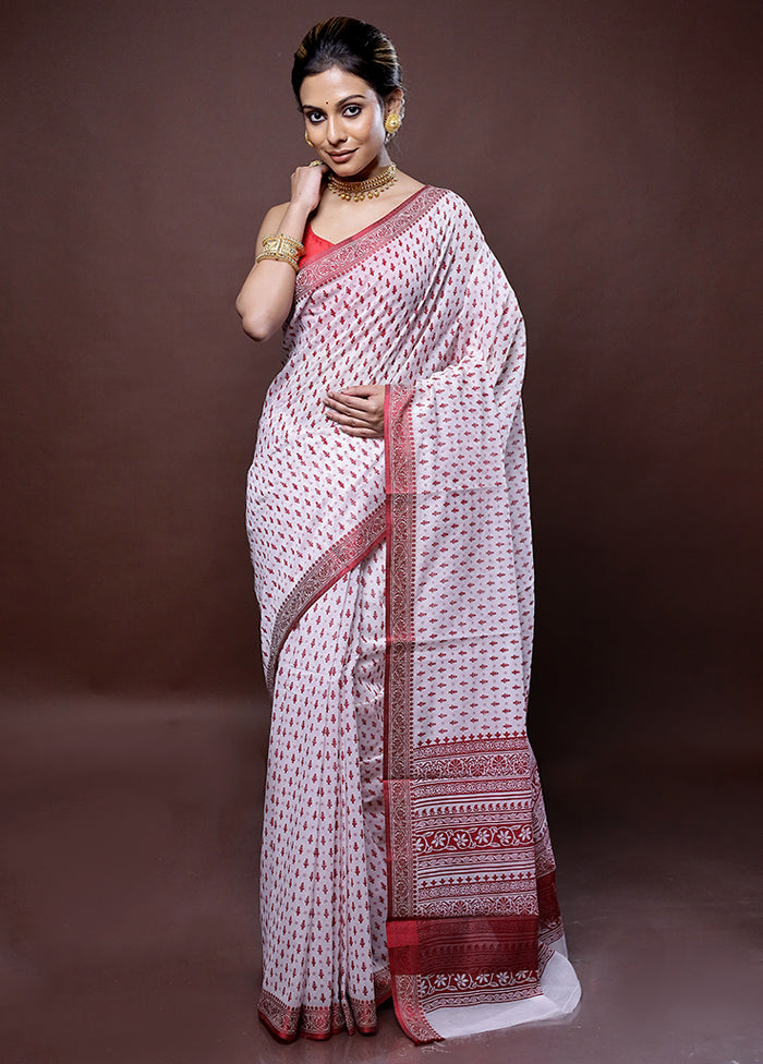 White Cotton Saree Without Blouse Piece - Indian Silk House Agencies