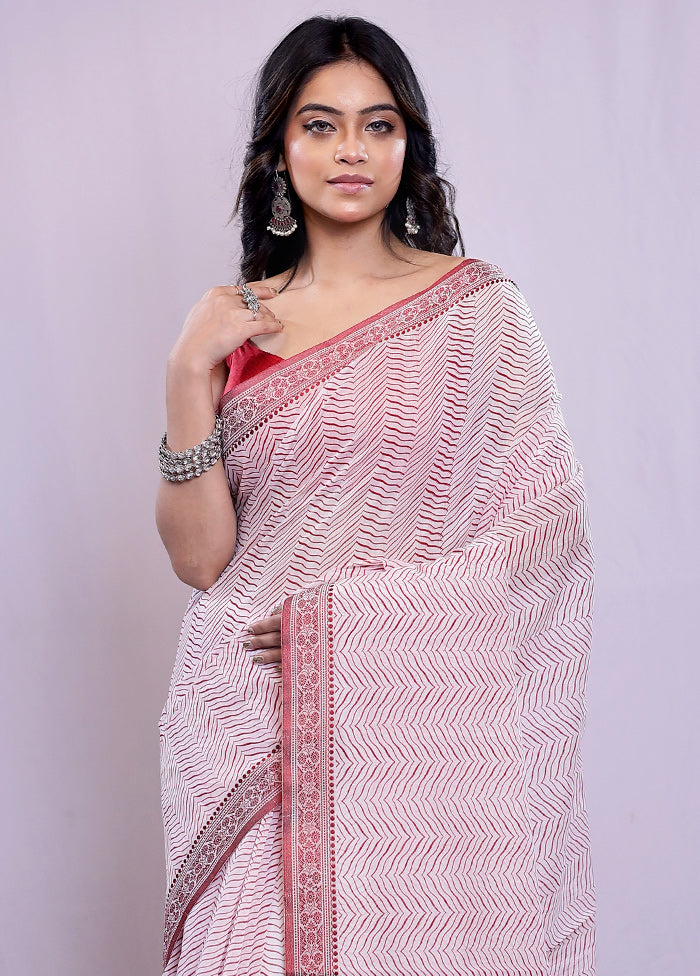 White Cotton Saree With Blouse Piece - Indian Silk House Agencies