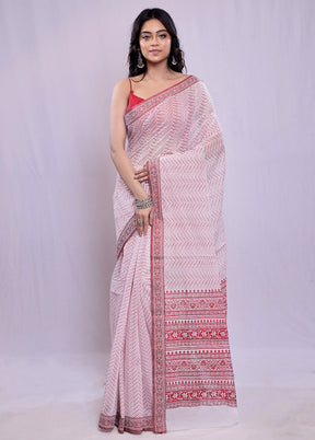 White Cotton Saree With Blouse Piece - Indian Silk House Agencies