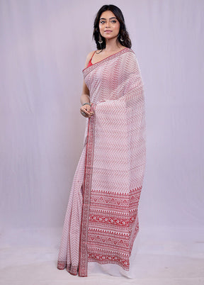 White Cotton Saree With Blouse Piece - Indian Silk House Agencies