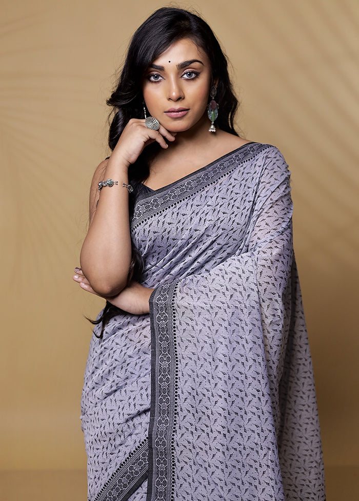 Grey Cotton Saree Without Blouse Piece - Indian Silk House Agencies