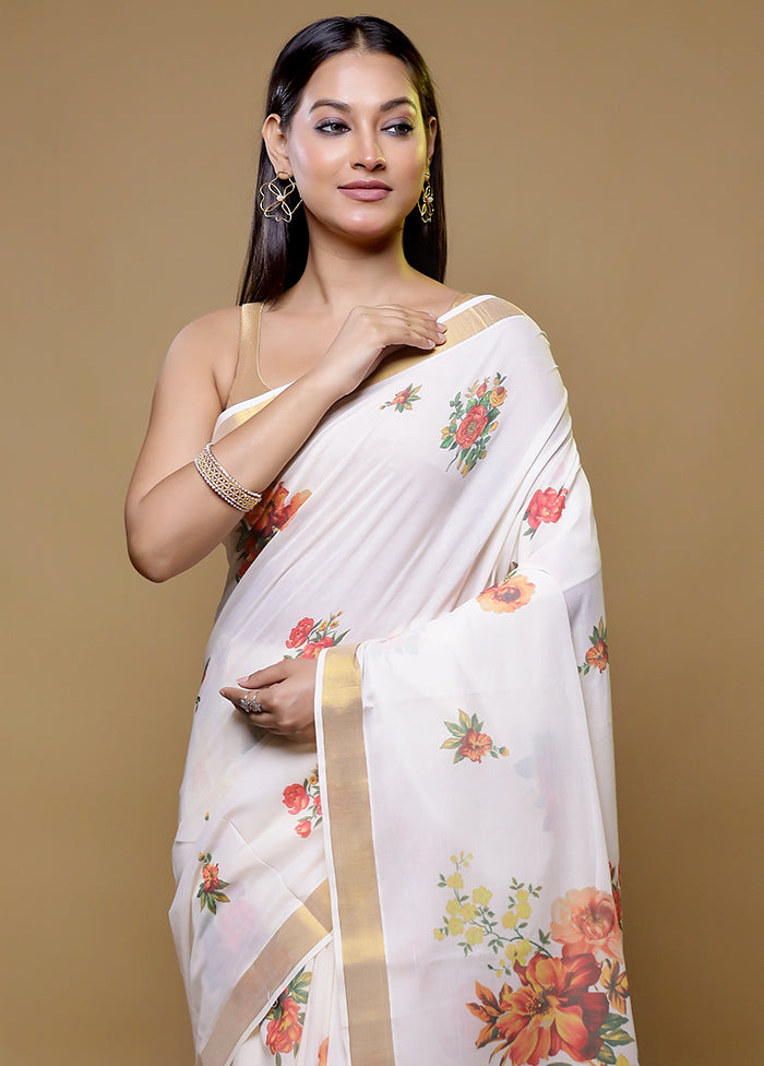 White Cotton Saree With Blouse Piece