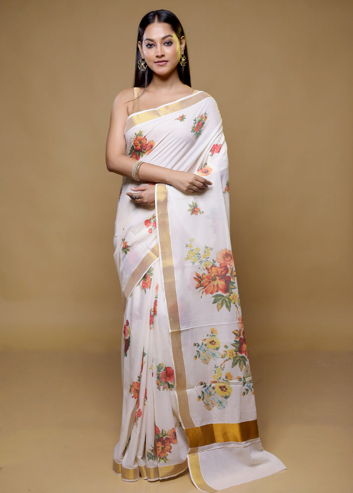 White Cotton Saree With Blouse Piece