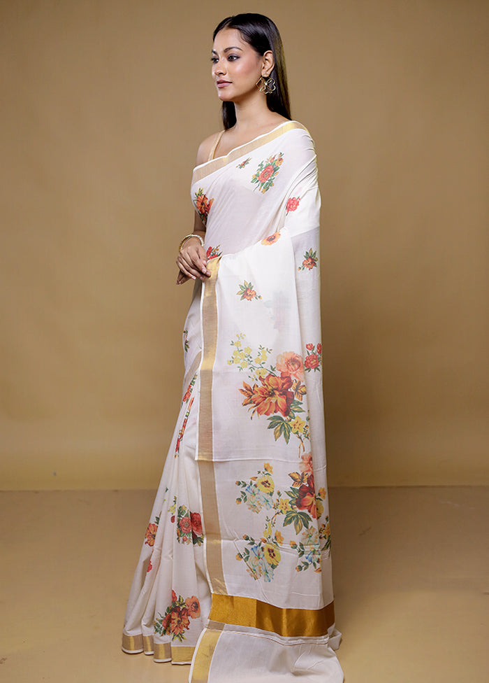 White Cotton Saree With Blouse Piece