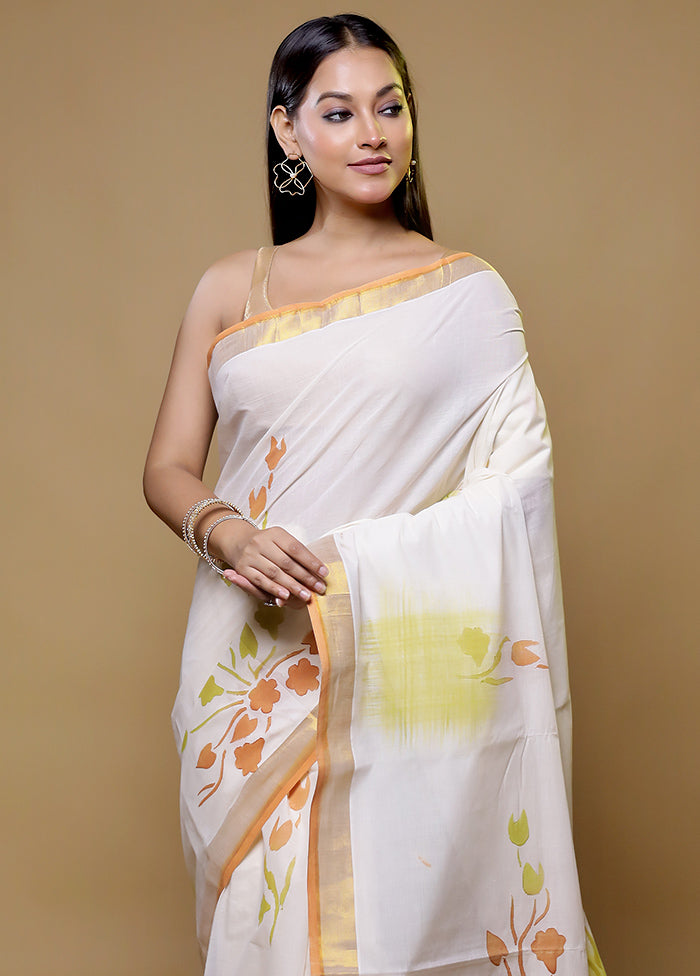 White Cotton Saree With Blouse Piece