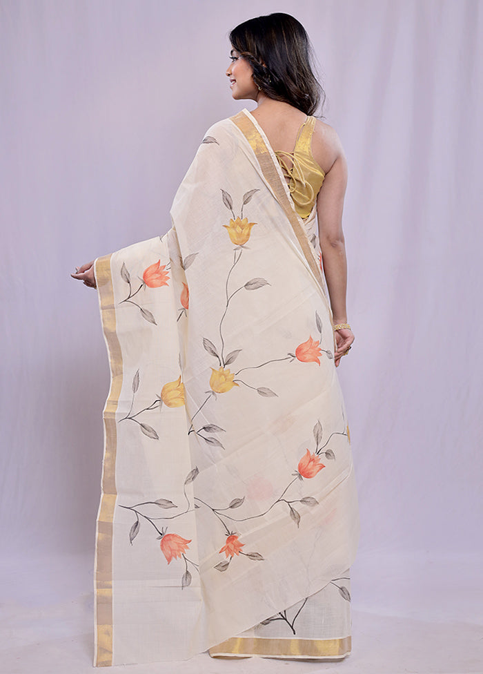 White Cotton Saree With Blouse Piece - Indian Silk House Agencies