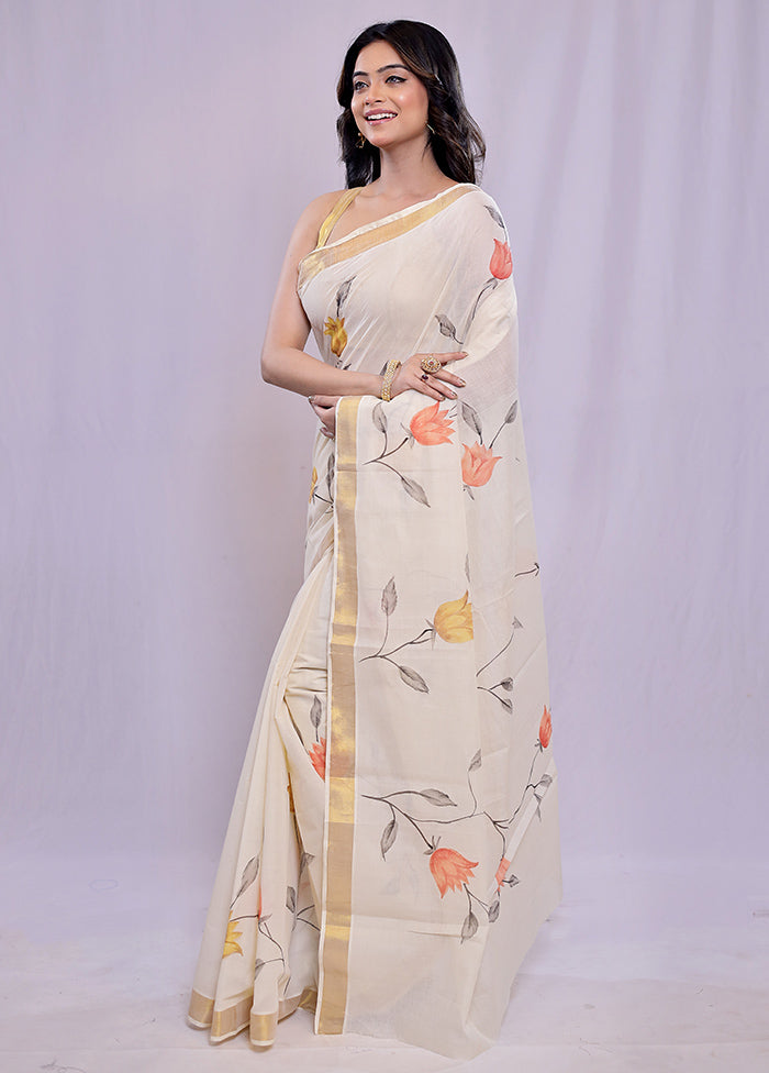 White Cotton Saree With Blouse Piece - Indian Silk House Agencies