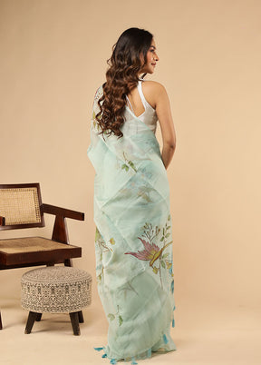 Green Organza Saree With Blouse Piece