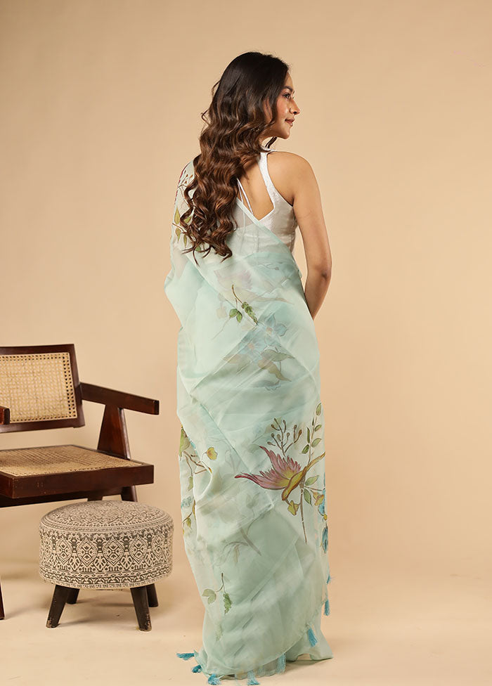Green Organza Saree With Blouse Piece
