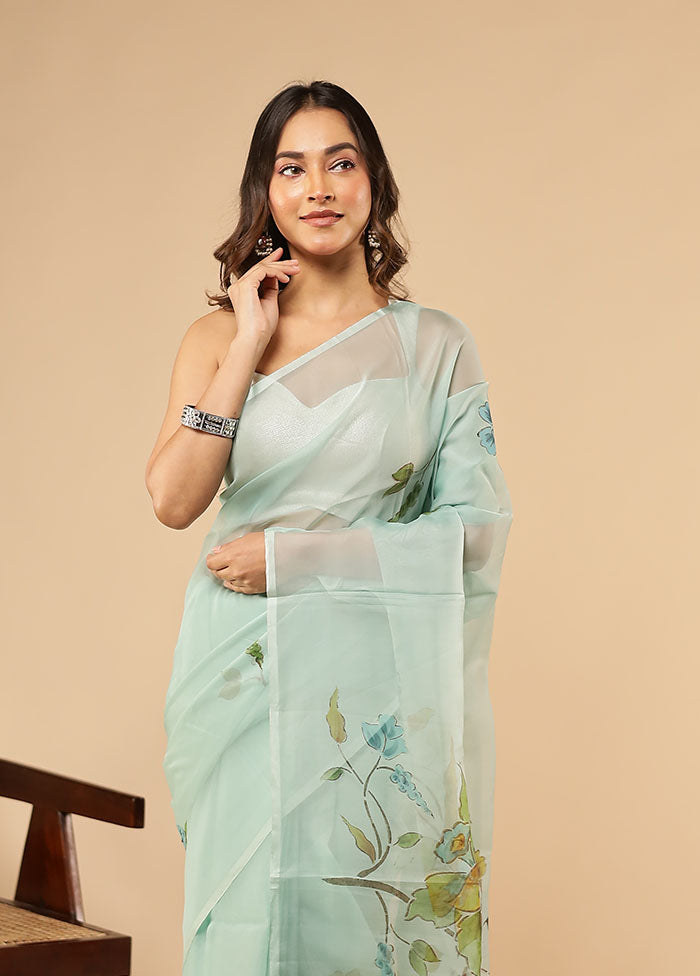 Green Organza Saree With Blouse Piece