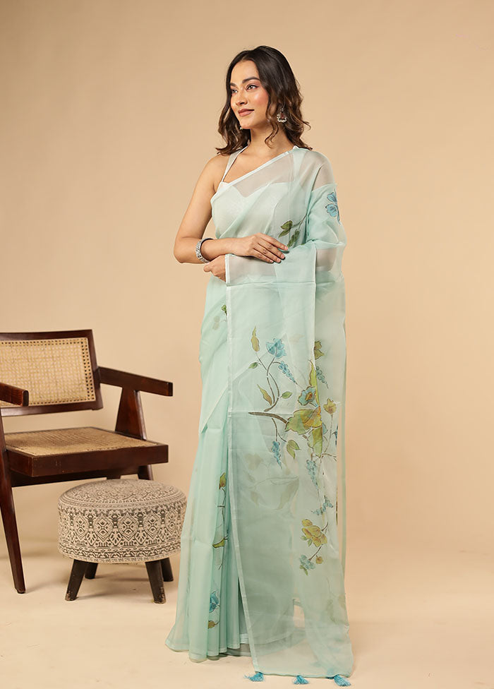 Green Organza Saree With Blouse Piece