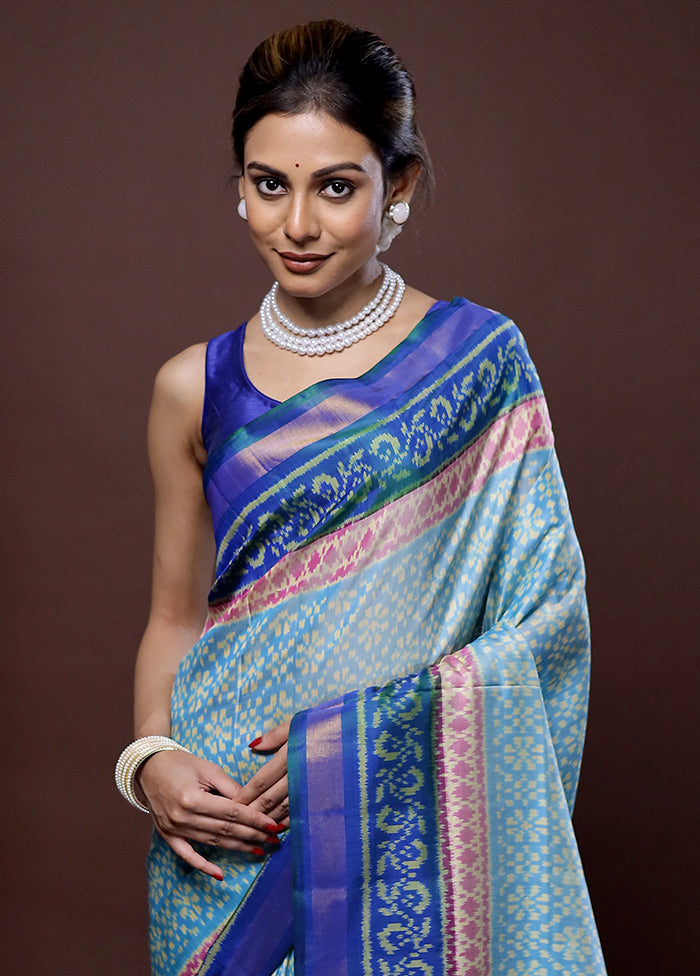 Blue Pochampally Pure Silk Saree With Blouse Piece - Indian Silk House Agencies