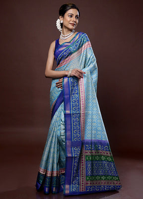 Blue Pochampally Pure Silk Saree With Blouse Piece - Indian Silk House Agencies