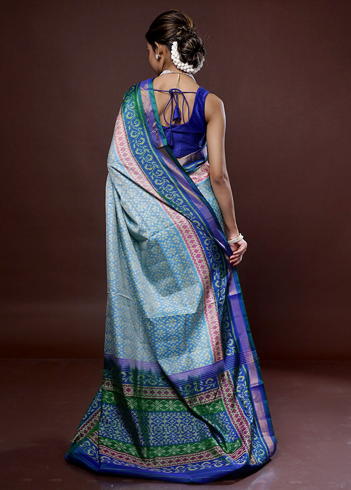 Blue Pochampally Pure Silk Saree With Blouse Piece - Indian Silk House Agencies