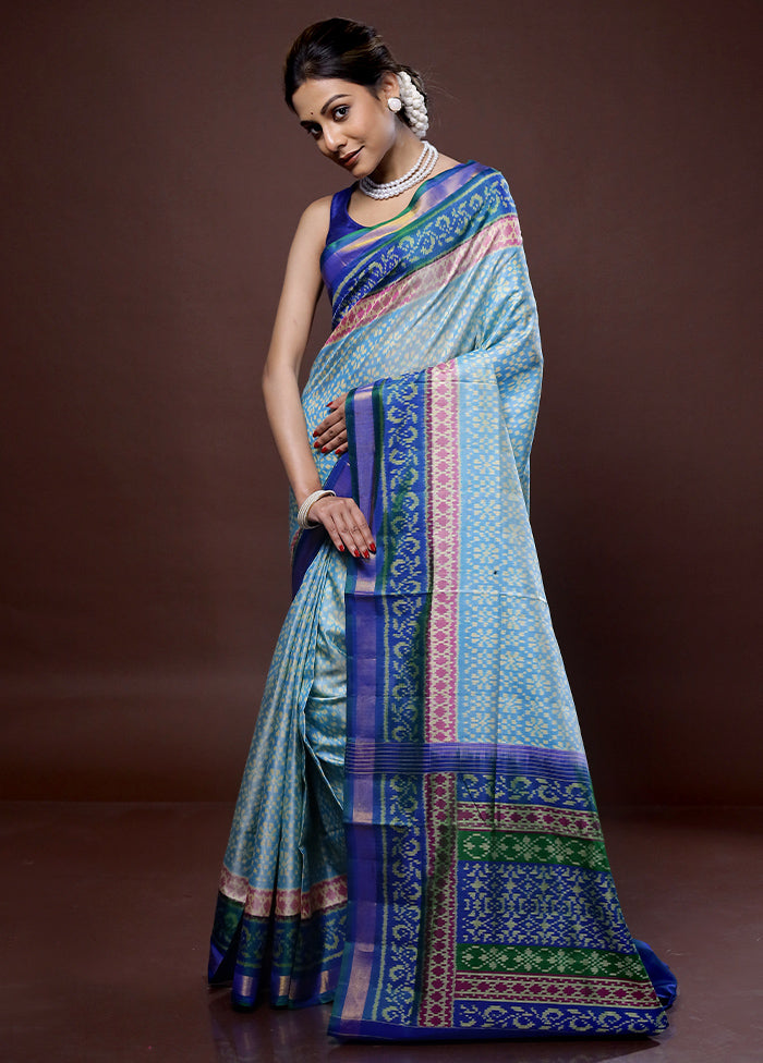 Blue Pochampally Pure Silk Saree With Blouse Piece - Indian Silk House Agencies