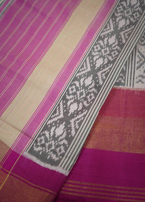 Cream Pochampally Pure Silk Saree With Blouse Piece - Indian Silk House Agencies