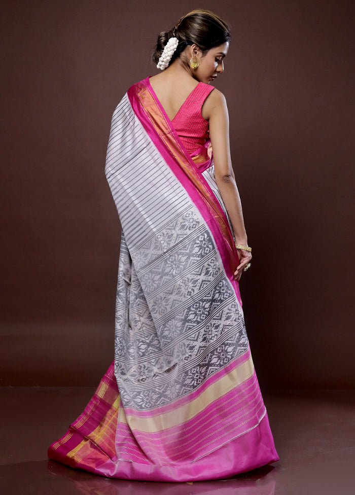 Cream Pochampally Pure Silk Saree With Blouse Piece - Indian Silk House Agencies