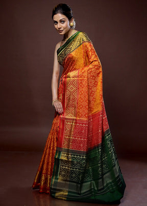 Orange Pochampally Pure Silk Saree With Blouse Piece - Indian Silk House Agencies