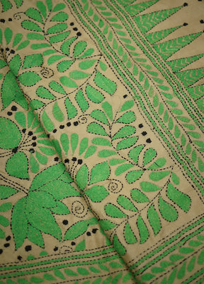 Cream Kantha Stitch Silk Saree With Blouse Piece - Indian Silk House Agencies