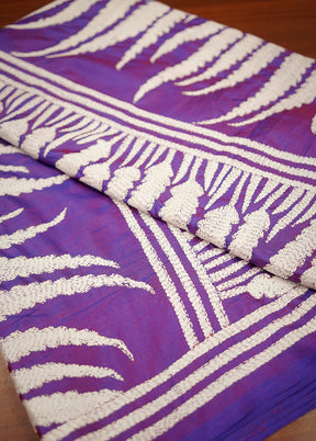 Purple Kantha Stitch Silk Saree Without Blouse Piece - Indian Silk House Agencies