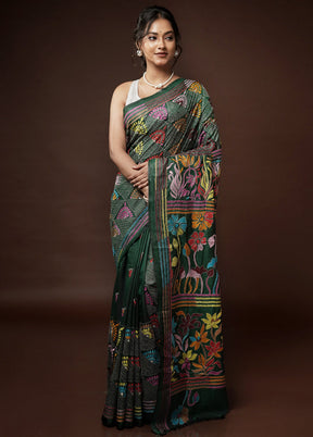 Green Kantha Stitch Silk Saree With Blouse Piece - Indian Silk House Agencies