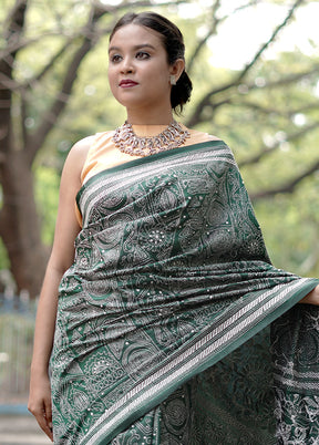 Green Kantha Stitch Silk Saree With Blouse Piece - Indian Silk House Agencies