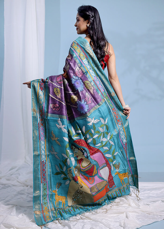 Green Kantha Stitch Pure Silk Saree With Blouse Piece - Indian Silk House Agencies