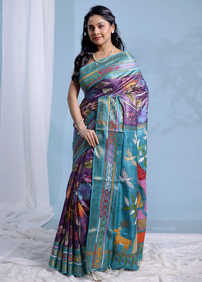 Green Kantha Stitch Pure Silk Saree With Blouse Piece - Indian Silk House Agencies