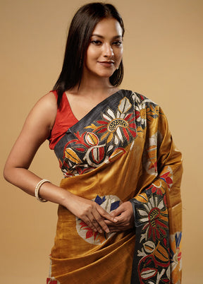 Yellow Kantha Stitch Pure Silk Saree With Blouse Piece - Indian Silk House Agencies