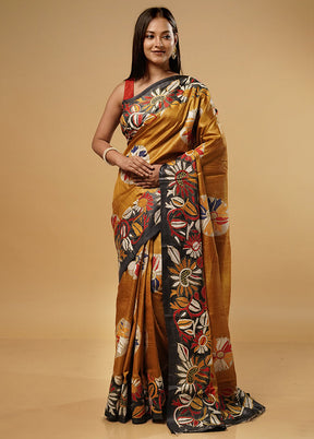 Yellow Kantha Stitch Pure Silk Saree With Blouse Piece - Indian Silk House Agencies