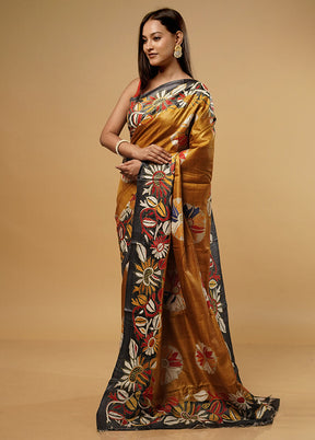 Yellow Kantha Stitch Pure Silk Saree With Blouse Piece - Indian Silk House Agencies