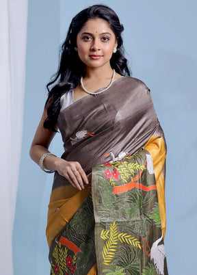 Yellow Kantha Stitch Pure Silk Saree With Blouse Piece - Indian Silk House Agencies