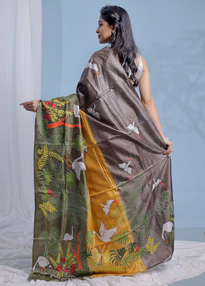 Yellow Kantha Stitch Pure Silk Saree With Blouse Piece - Indian Silk House Agencies