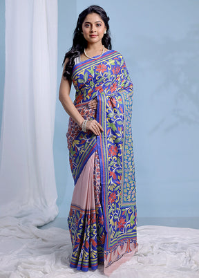 Blue Kantha Stitch Pure Silk Saree With Blouse Piece - Indian Silk House Agencies