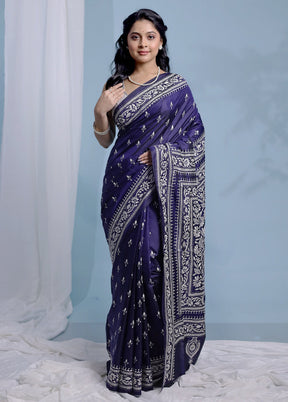 Black Kantha Stitch Pure Silk Saree With Blouse Piece - Indian Silk House Agencies