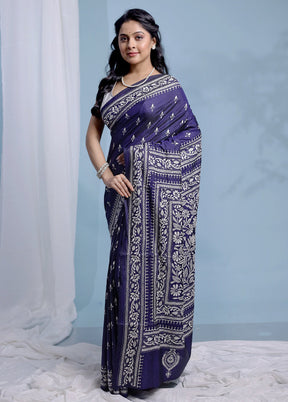 Black Kantha Stitch Pure Silk Saree With Blouse Piece - Indian Silk House Agencies