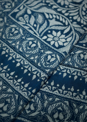 Blue Kantha Stitch Pure Silk Saree With Blouse Piece - Indian Silk House Agencies