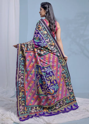 Multicolor Kantha Stitch Pure Silk Saree With Blouse Piece - Indian Silk House Agencies