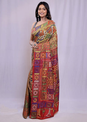 Maroon Kantha Stitch Pure Silk Saree With Blouse Piece - Indian Silk House Agencies