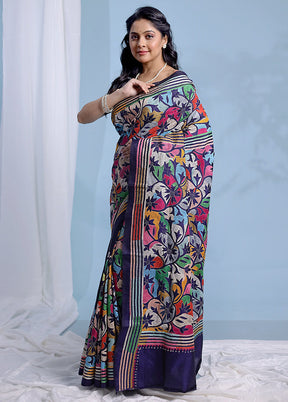 Black Kantha Stitch Pure Silk Saree With Blouse Piece - Indian Silk House Agencies